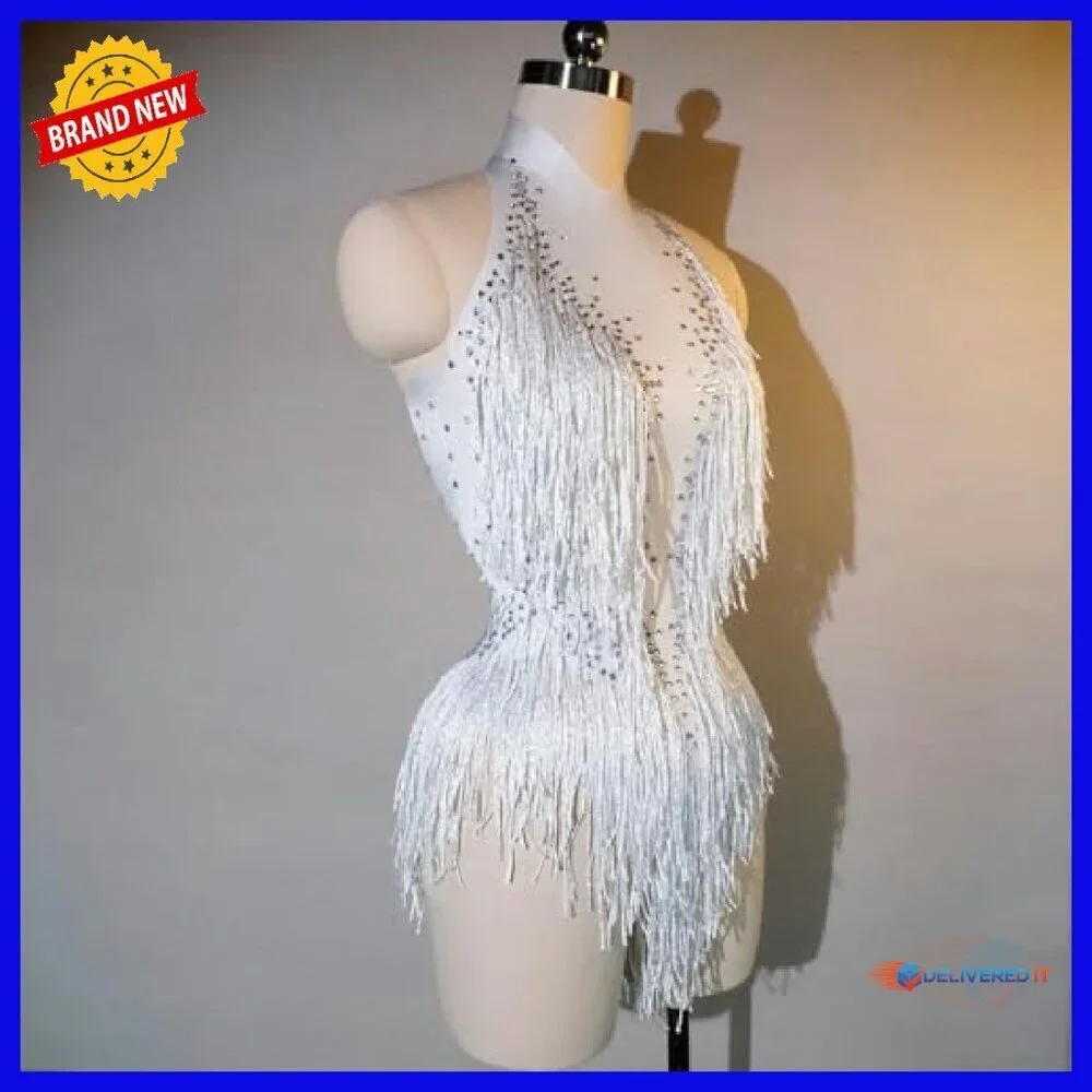 Sparkly Rhinestone Bodysuit Sleeveless Zipper Back Stretchy Dance Costume